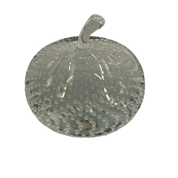Hand-Blown Clear Glass Apple Paperweight Controlled Bubble Dot Decor Office Gift - Picture 1 of 8